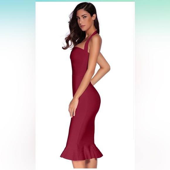Who in shop burgundy fishtail bandage dress size medium - Picture 3 of 7